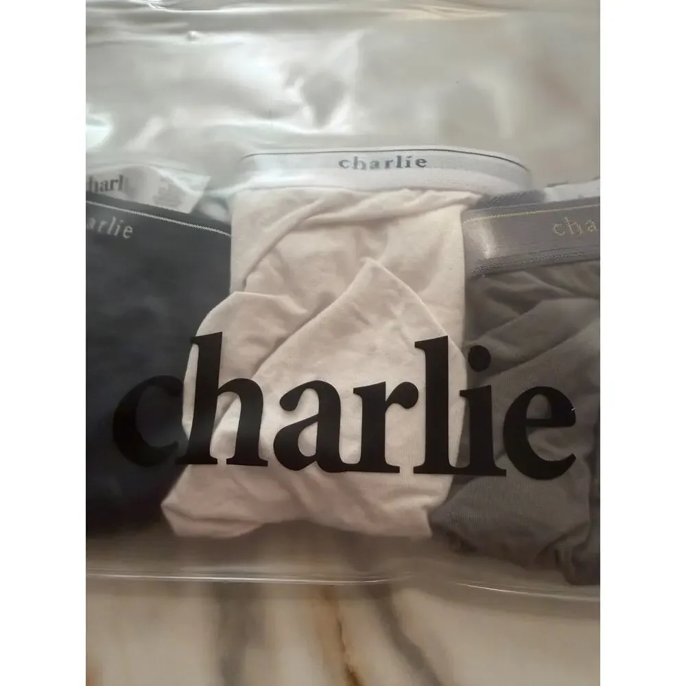 NEW 3 PC Set Charlie By MZ Mens Minimal Muscle Bikini Briefs Black White Grey M